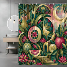 Abstract Floral Garden Shower Curtain, Tropical Leaves and Moon Art