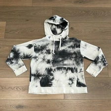 ZYIA ACTIVE White Gray Hexrix Thermal Pocket Tie Dye Waffle Knit Hoodie Size S