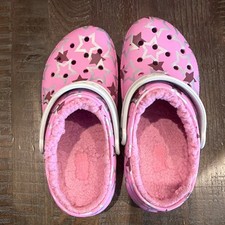 Crocs Kids Classic Clog Sandal Star Print Lined Pink White Slip-On US 2