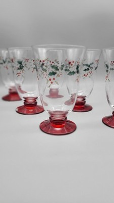 Pfaltzgraff Winterberry Water Goblets Vintage Christmas Glasses Set of 6
