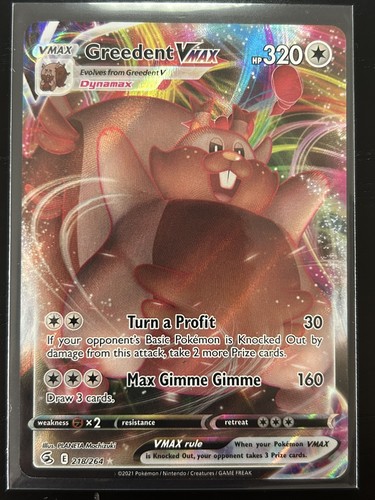 Greedent VMAX 218/264 Holo VMAX Rare Fusion Strike Pokemon Near Mint NM