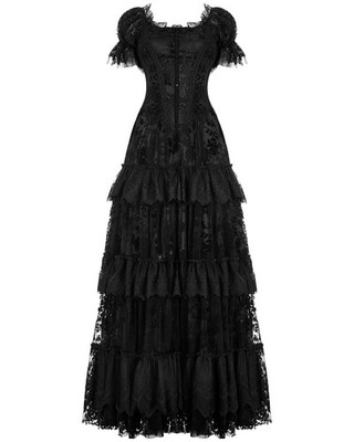 Punk Rave Dark Decadence Flocked Lace Gothic Brautkleid - Schwarz