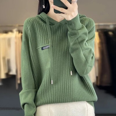 Women s Short Knitted Hoodie Spring Autumn Loose Korean Style Full Sleeve Jumper