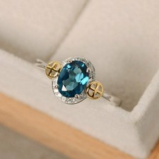 2Ct Oval Cut Lab Created Blue Topaz Women Wedding Ring 14K White Gold Plated