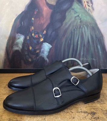 ANTONIO MAURIZI MENS 43 US 10 DRESS SHOES BLACK DOUBLE MONK STRAP CAP TOE SHOES