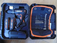 worx 20v cordless impact drill,2xbatteries,charger,case,30pc kit