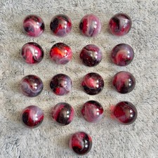 Lot of 17 Multi Color Swirl Glass Marbles Red Pink Black Tone Swirls