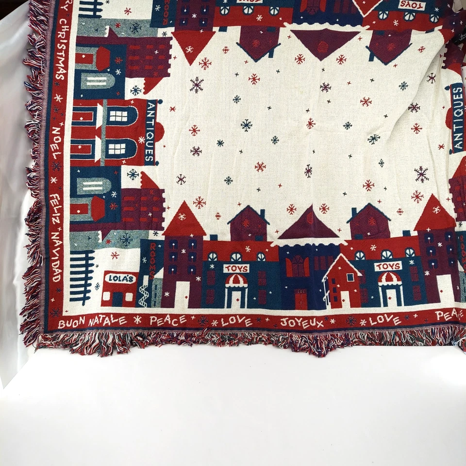 Manta Goodwin 1999 vintage tapiz Christmas Village 100 % algodón 4'x6' Foto 2 de 4
