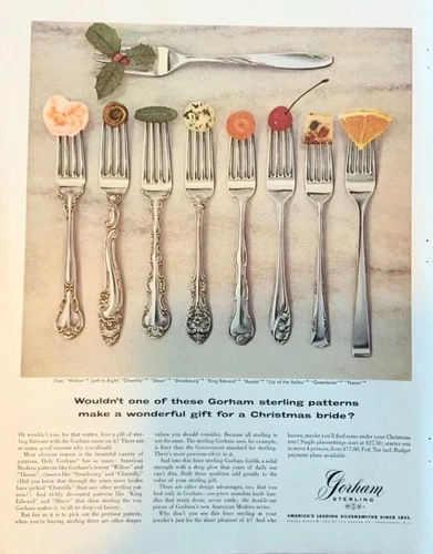 Gorham Sterling Silver Flatware - 9 Patterns - Vintage Print Ad - Color - 1954