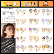 10-15 Pairs Clip-On Stud Earrings Non-Pierced Teardrop Round CZ Pearl Flower But