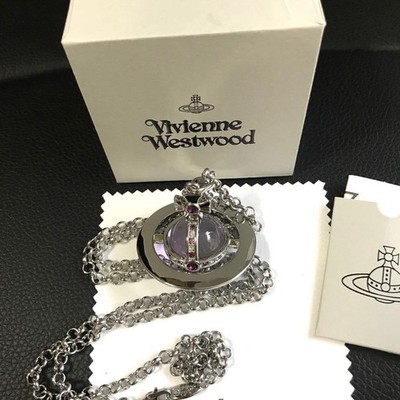 Vivienne Westwood Necklace Small Orb Silver Purple Chain 80cm Top