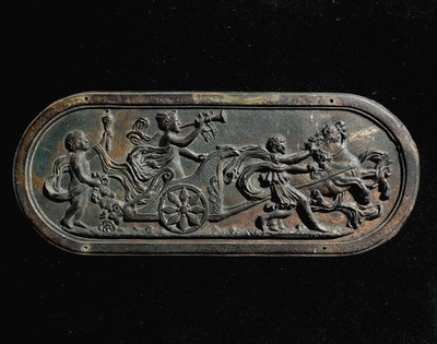 Antik Französisch Empire Neoklassizistisch BRONZEGUSS Plakette Streitwagen Putti SIGNIERT um 1805