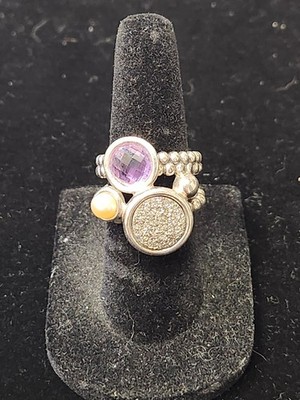 Michael Dawkins Sterling Silver Druzy Pearl Amethyst Ring Sz 5 925