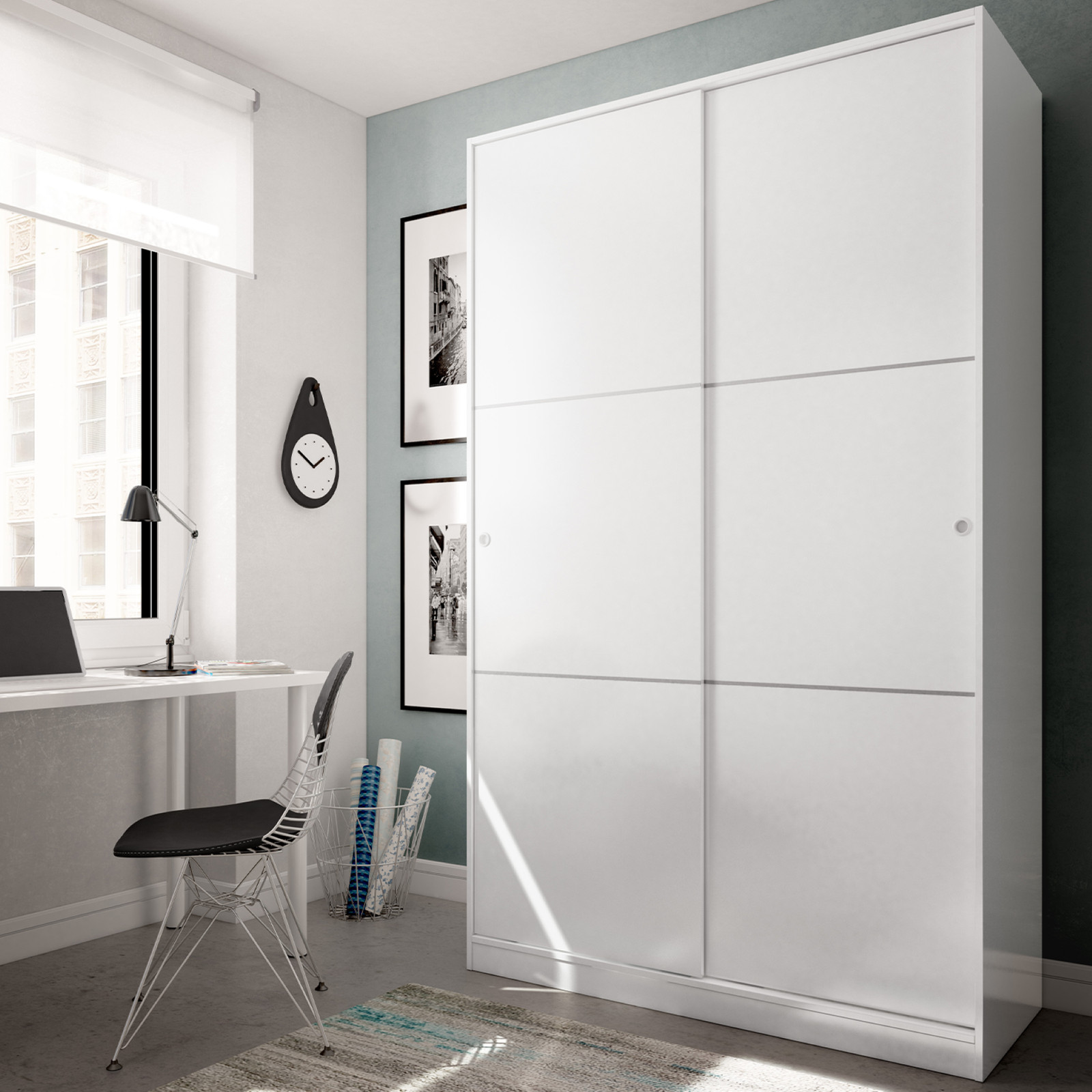 TOP 2 Door Sliding Wardrobe in Satin White 120cm Wide Storage Solution