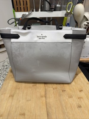 Kate Spade New York Staci Colorblock Saffiano Leather Laptop Tote Nimbus Grey *