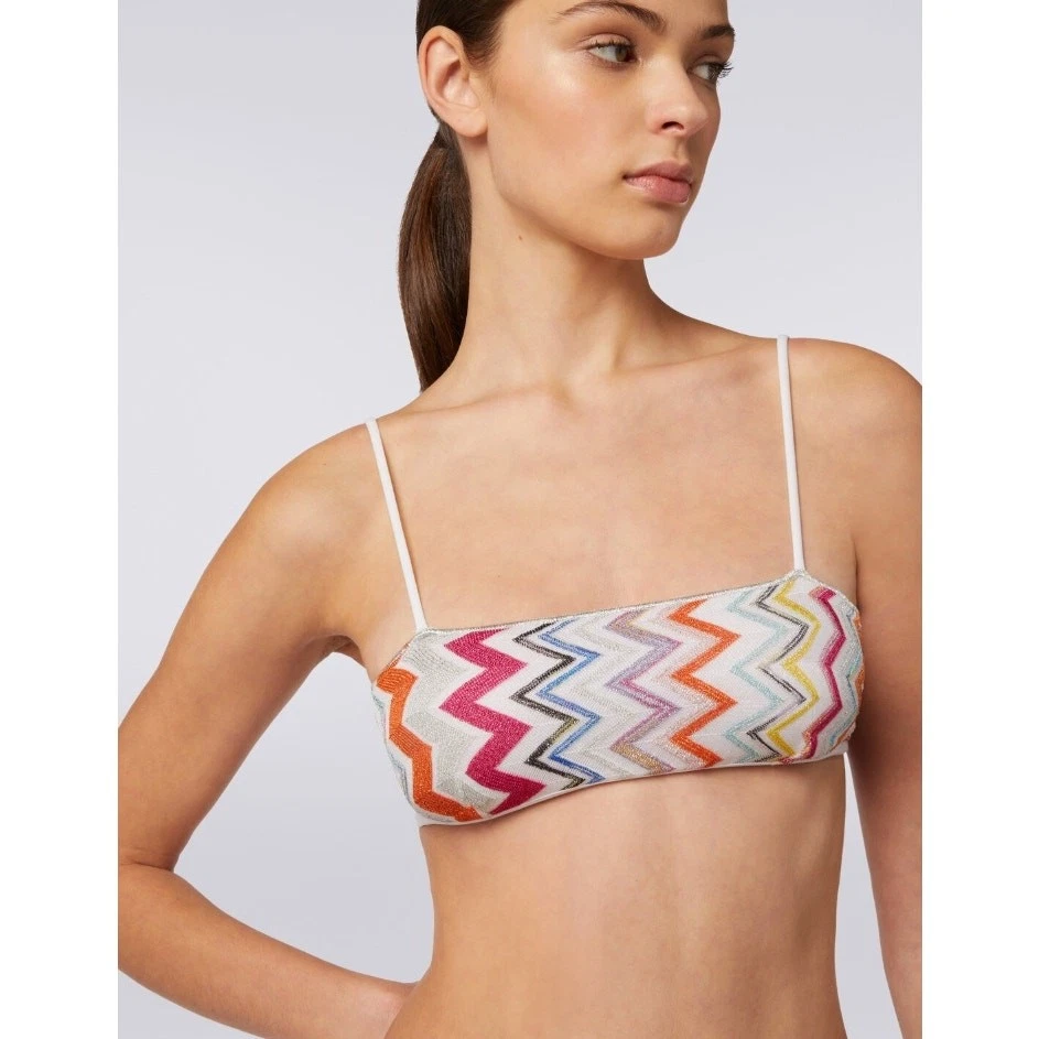 Missoni Mujeres Multi Lurex Zigzag Natación Bandeau Bikini Parte Superior e Inferior Talla EU 38 Foto 3 de 4