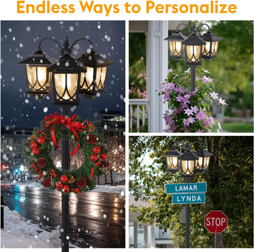 3-Head Solar Lamp Post Light Outdoor 73" Waterproof Pathway Garden Yard Lamp - Picture 6 of 12