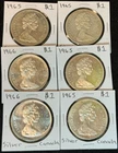 Lot Of 6 - Canada One Dollar Silver Coins 1965-1966