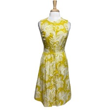 Boden AMY Midi Shift Dress Mustard Yellow Button Up Retro Paisley Sleeveless