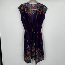 Fredericks of Hollywood Purple Floral Chiffon Sheer Robe Hem Cover Large Vtg Y2k
