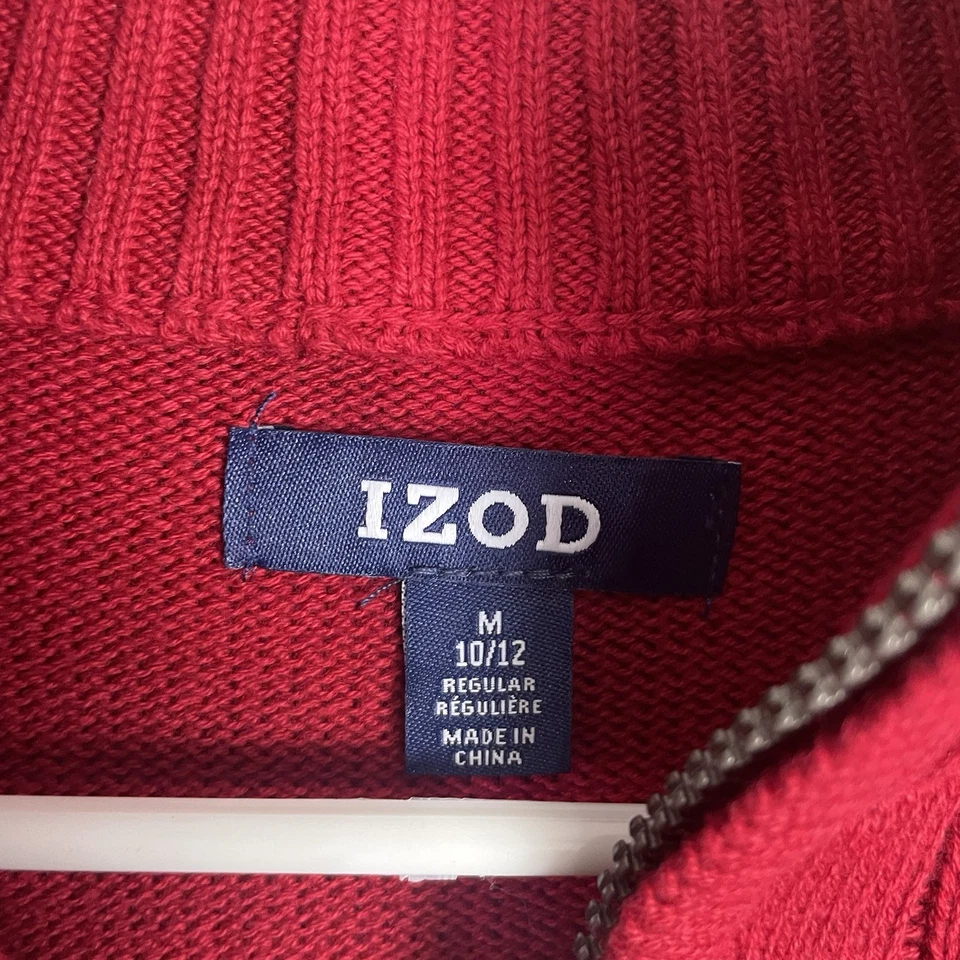 Suéter Izod Niños Talla M 10/12 Rojo Juvenil 1/4 Cremallera Pullover Tejido con Cable Nuevo con Etiquetas Foto 4 de 4