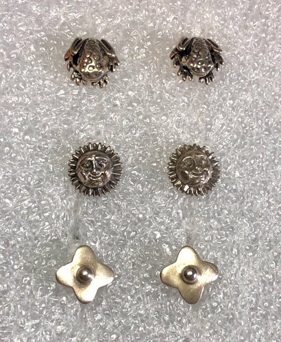 VTG Sterling Silver Stud Earrings Lot SUN FROG Quatre Clover Flower 3pr 925 7408