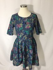 Gap Colorful Floral Denim Fit Flare Pleated Dress 4 Excellent