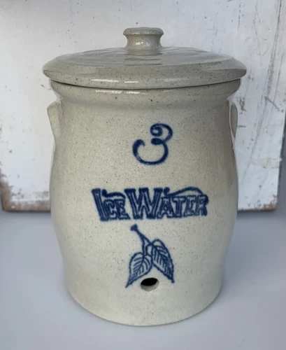 Red Wing Falconer Stoneware Ice Water Cooler Blue Birch Leaf 3 Gallon Mini