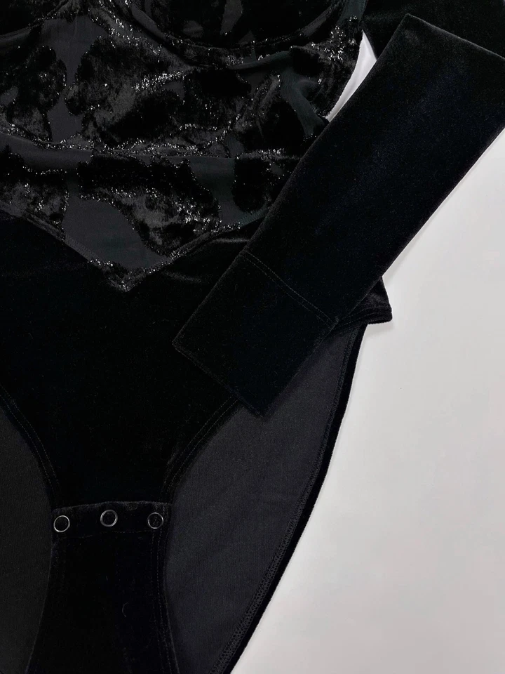 Body La Perla Vintage Terciopelo Terciopelo Manga Larga Cuello Alto Negro Talla L (EE. UU.) Foto 3 de 4