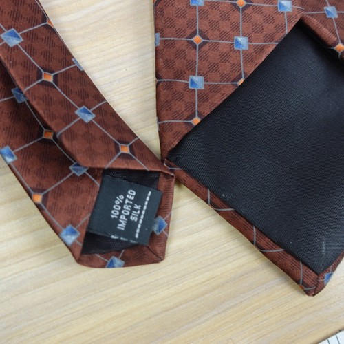 Neck Tie Men Brown Micro Check Blue Plaid Silk Classic Suit Dress Workwear ARROW - Picture 6 of 7