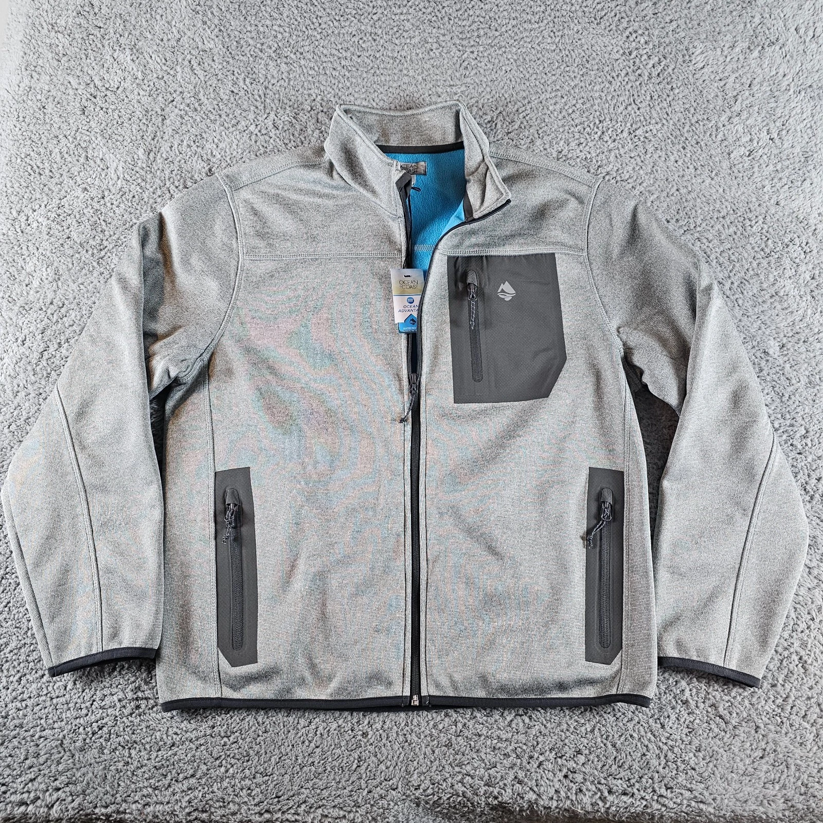 Ocean Coast Jacket Mens Large Gray Full Zip Water Resistant Thermal Fleece Lined