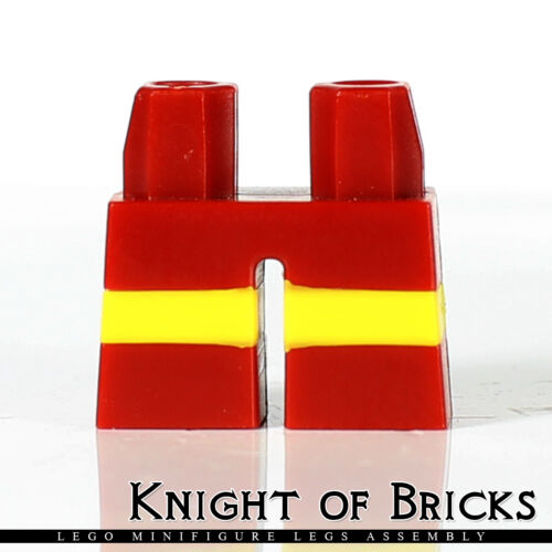 LEGO Minifigure Legs DARK RED Short with Horizontal Yellow Stripes - Picture 3 of 4