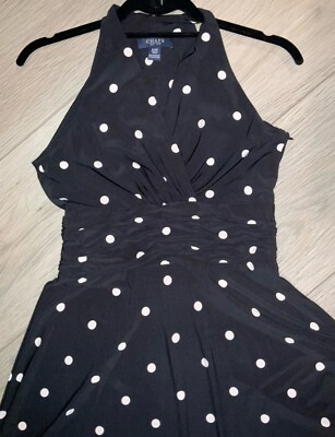 Women's CHAPS Black & White Polka Dot Stretch Knit Ruched Fit & Flare Dress PM | eBay Women's CHAPS Black & White Polka Dot Stretch Knit Ruched Fit & Flare Dress PM | eBay