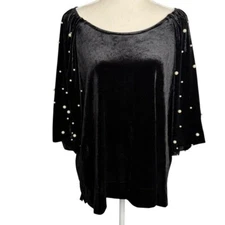 Umgee Full Size Pearl Detail Velvet Round Neck Top XL NWT