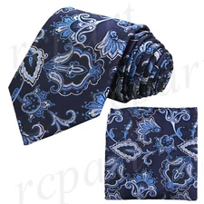 New Brand Q Men's Micro Fiber formal Neck Tie & Hankie Set Paisley blue wedding