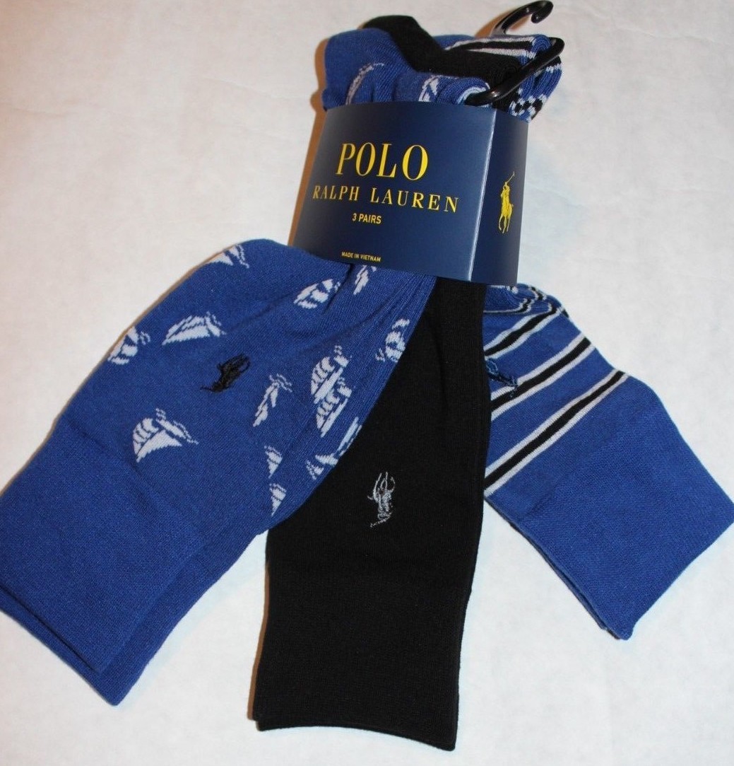 Nuove calze eleganti Polo Ralph Lauren uomo blu nero balena pony logo tg 6 12 5