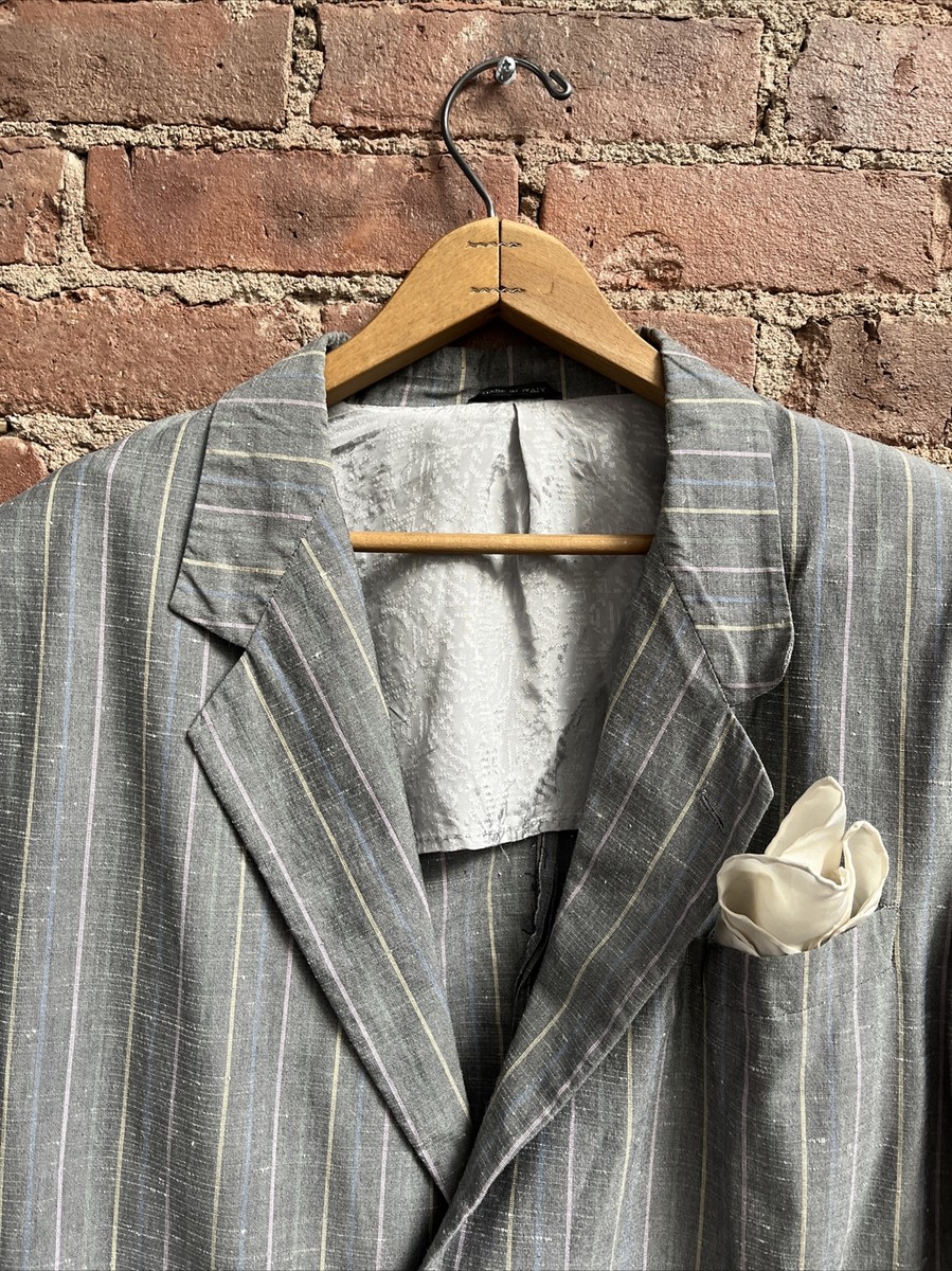Vintage Missoni Uomo Men's Jacket, Sz 46, Gray Stripe Cotton/Silk