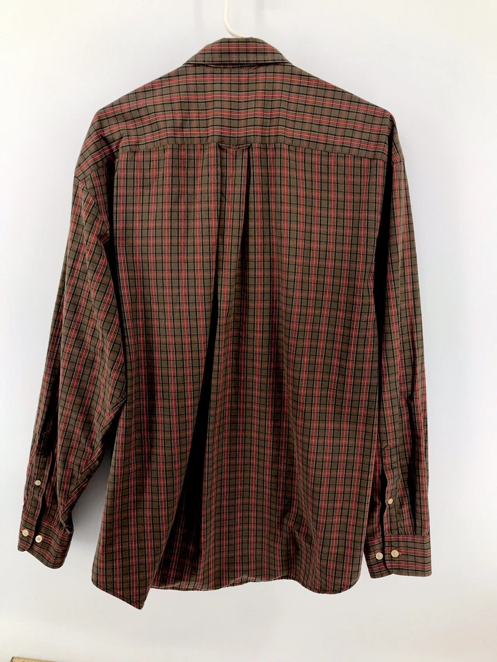 Camisa vintage con botones Nautica para hombre talla grande manga larga marrón verde a cuadros Foto 2 de 4