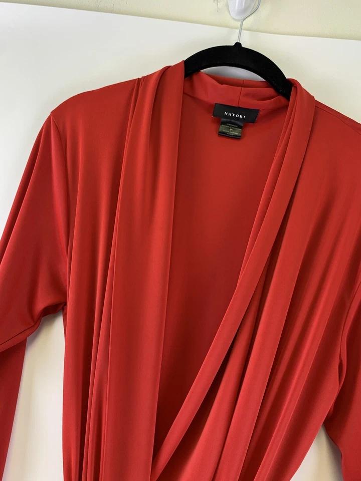 Natori Long Red Robe Lightweight Tie Belt Silky Satin Full Length Womens Medium - Image 2 of 4