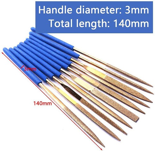 Titanium Coated Diamond Needle File Set for Metal Jewelry Glass Stone Wood 10Pcs - Picture 2 of 6
