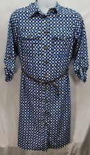 NY Collection Shirt Dress Belted Women's Small Black/Blue Geo Print NWT