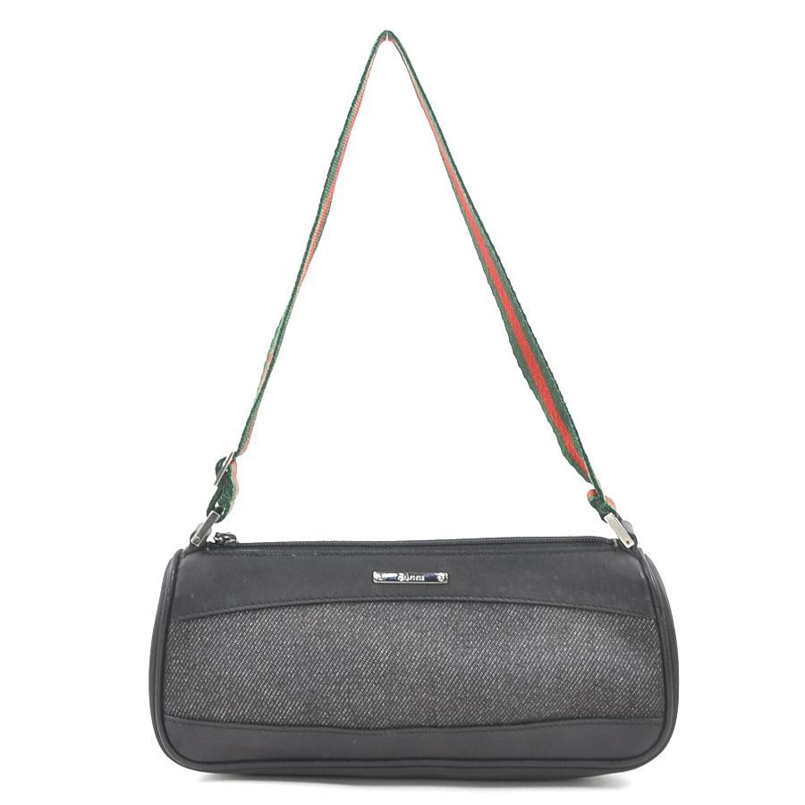 Gucci Sherry Line Black Leather Canvas Classic Handbag