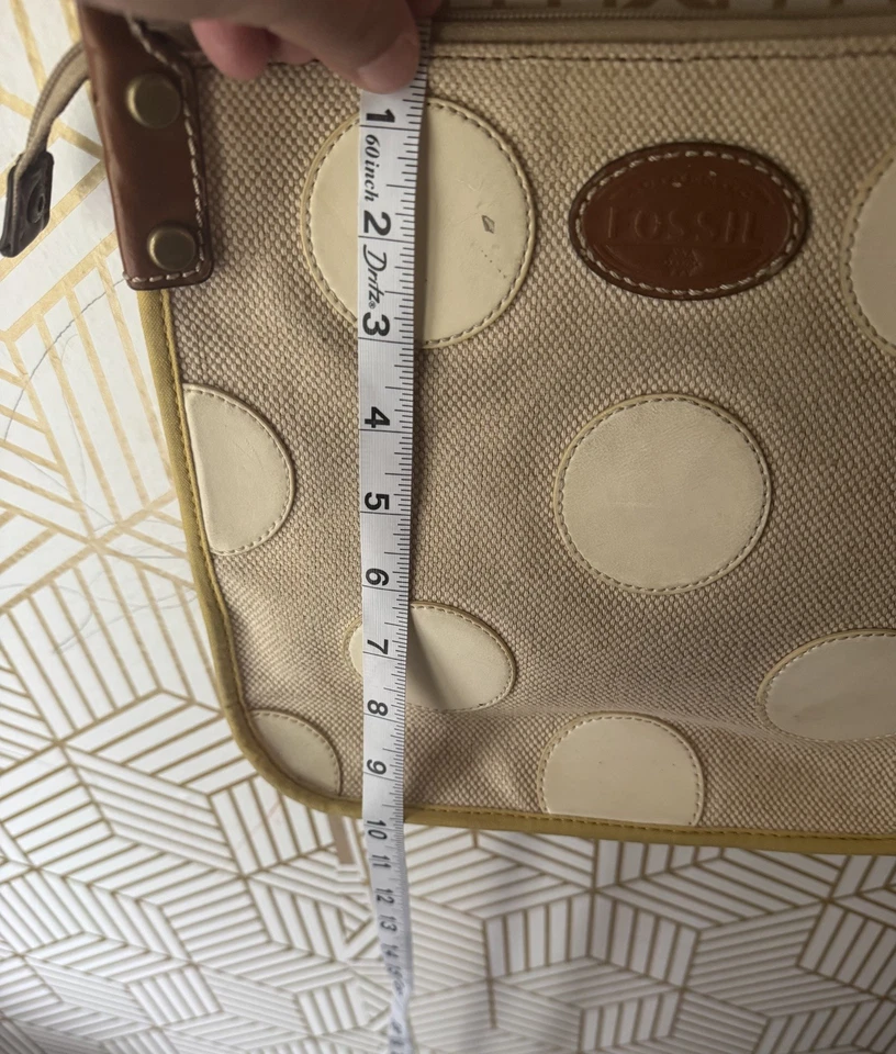 Fossil女式天然帆布斜挎包米色白色专利圆点 — 第 4/4 张图片