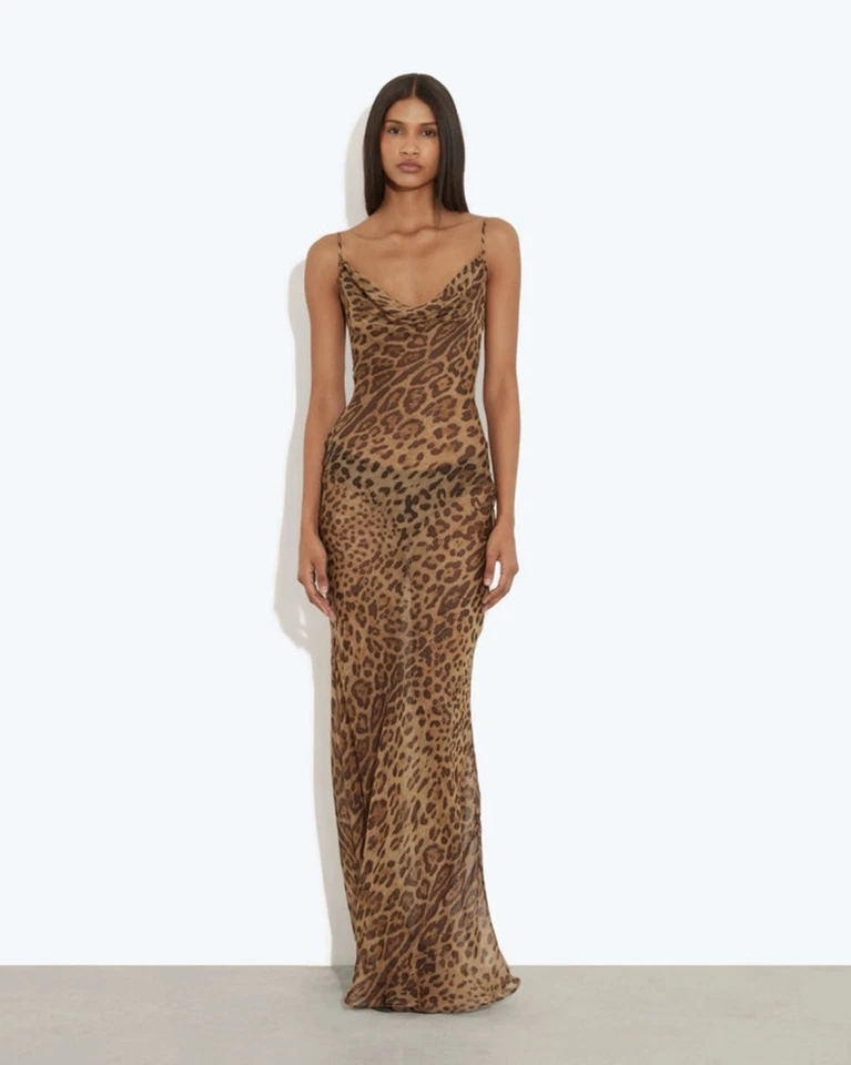 RAT AND BOA Valentina Maxi Dress Size XXL Leopard Print 100% Silk Semi Sheer - image 4 of 4