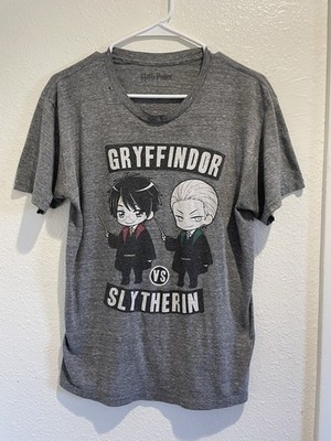Harry Potter Bioworld Shirt Mens M Gray Gryffindor vs Slytherin Chibi Graphic