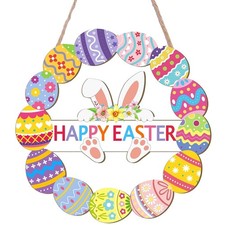 Easter Decorations Wooden Bunny Easter Wreath for Front Door Decor, Bunny Egg...