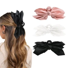 Hadutrek Bow Claw Arch Clips 3PCS Large Hair Bows Black White Pink for Women