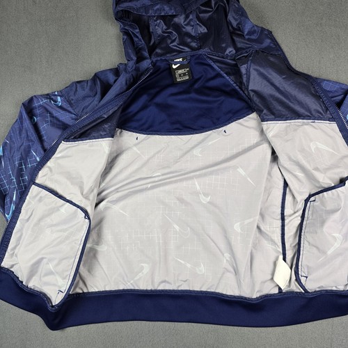 Nike Windbreaker Jacket Youth Boys X-Large Blue All Over Swoosh Print Loose Fit - Picture 7 of 15