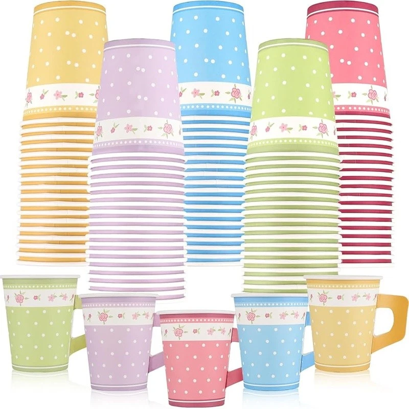 100 цветочных чайных чашек с ручками одноразовые бумажные вечеринки детский душ мероприятия новые - Изображение 2 из 4