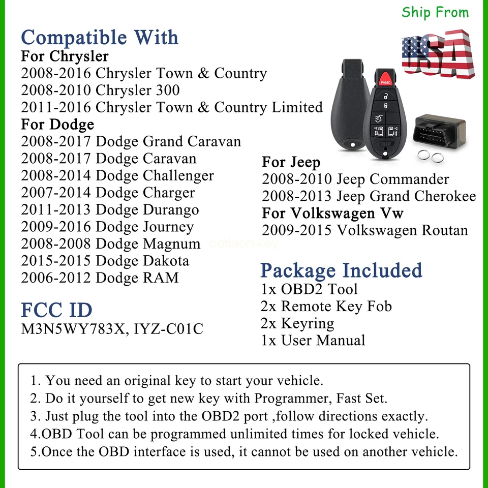 Programmer + 2 Remote Key Fob 6B For Chrysler Town & Country Dodge Grand Caravan - Изображение 3 из 4